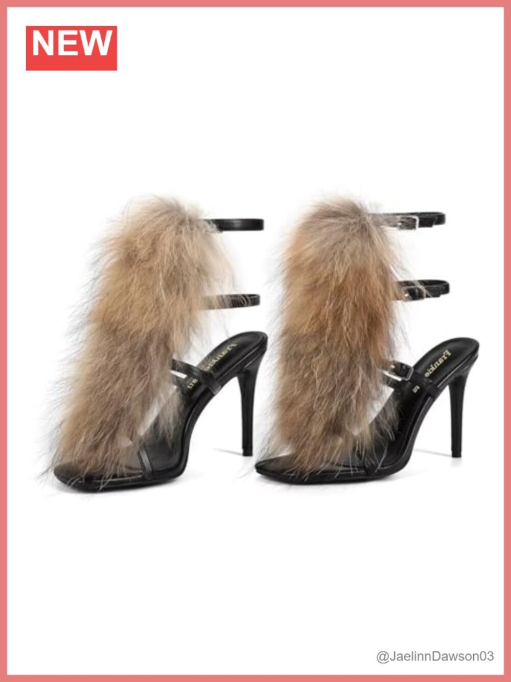 Genuine Fox Fur Stiletto Heeled Sandals, Open Toe Ankle Strap Furry Party Shoes